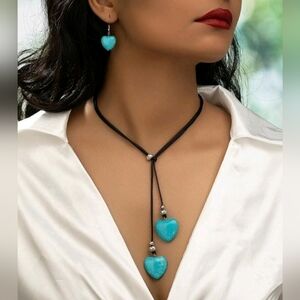 3 Pc Turquoise Necklace and Earrings Boho Style Vacay Jewelry